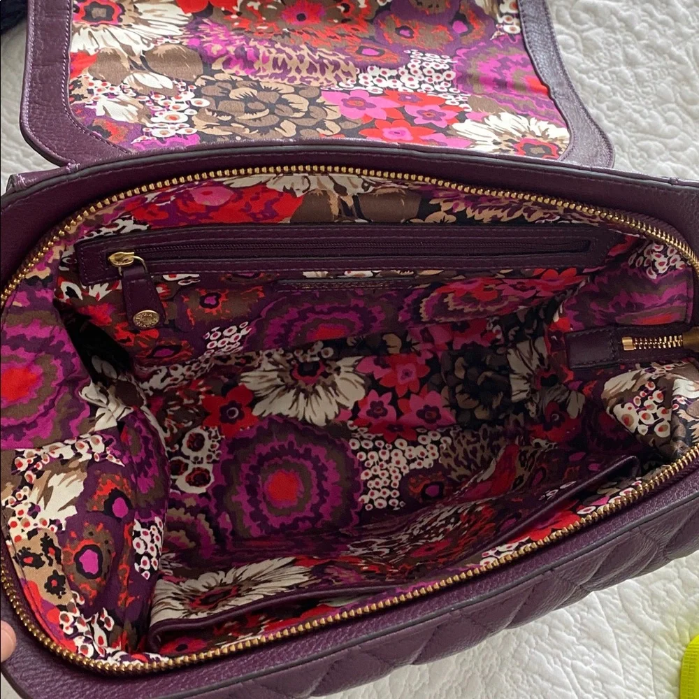 Vera Bradley Quilted Leather Stella Satchel in Aubergine with gold-tone hardware